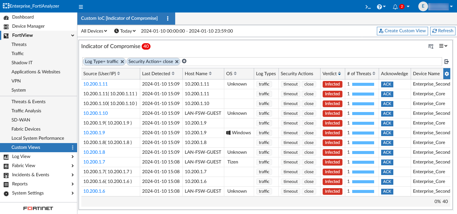 Indicator of Compromise log types and custom view 7.4.2 FortiAnalyzer